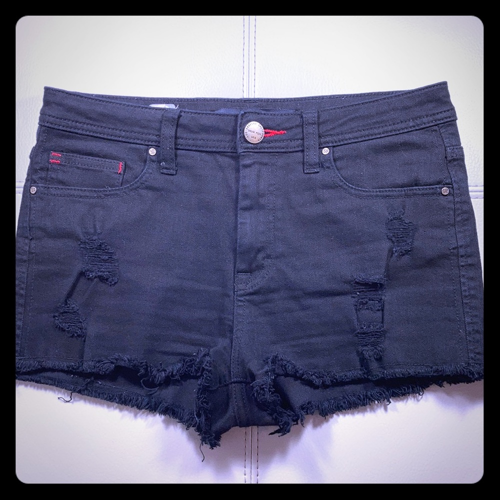 High-waisted black jean shorts